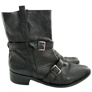 Cole Haan womens Alix midcalf boots size 10.5 black leather biker moto